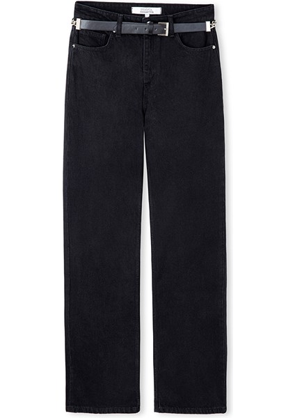 Zincirli Kemerli Wide Leg Jean Pantolon IW6250018048001 fırsatları