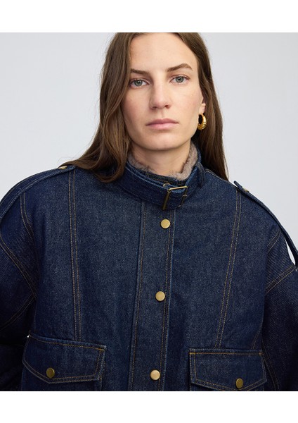 Suni Kürk Mix Kemerli Denim Mont IW6250012208629 fırsatları