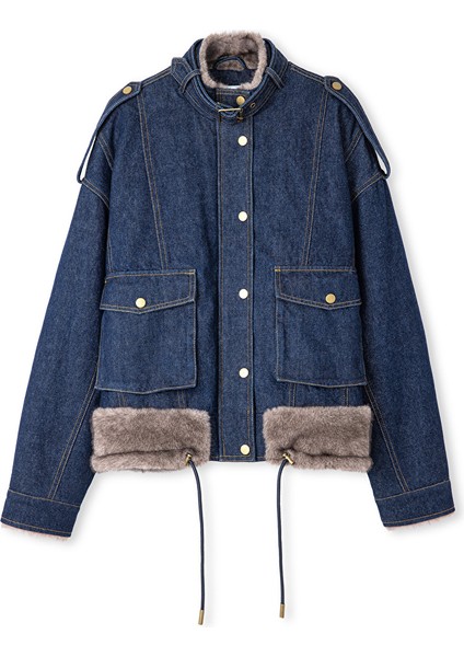 Suni Kürk Mix Kemerli Denim Mont IW6250012208629 indirimleri