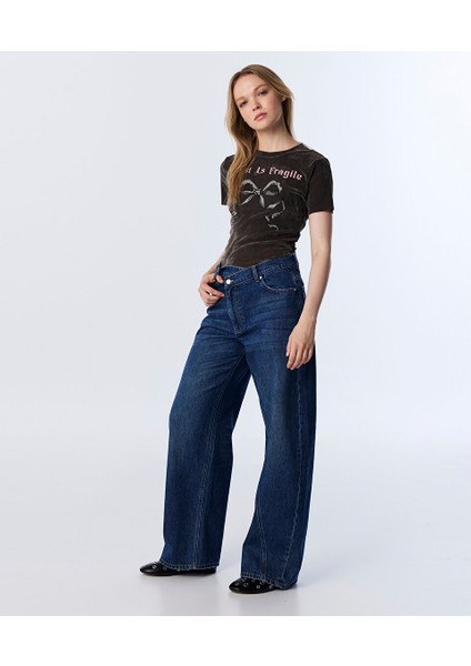Asimetrik Bel Baggy Jean Pantolon TW6250018040AC7 fiyatları