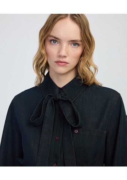 Boyundan Bağlamalı Denim Gömlek IW6250025149629