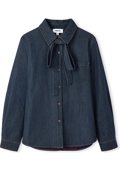 Boyundan Bağlamalı Denim Gömlek IW6250025149629 indirimleri