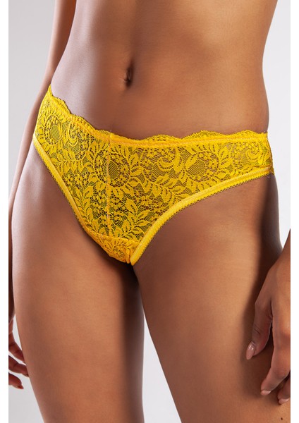 Golshan Gcolors Brazillian Külot, Kadın Dantelli Sarı Brezilyan Külot