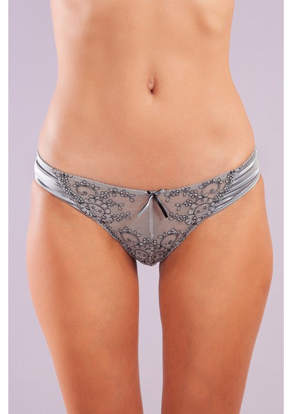 Golshan Giselle Mini Slip, Kadın Güpürlü Saten Gri Külot