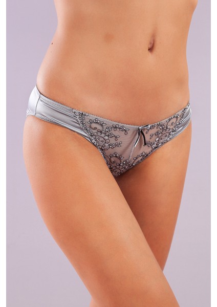 Golshan Giselle Mini Slip, Kadın Güpürlü Saten Gri Külot fiyatları