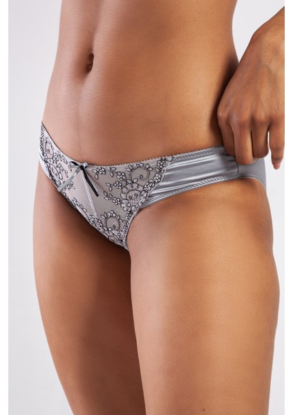 Golshan Giselle Mini Slip, Kadın Güpürlü Saten Gri Külot modelleri