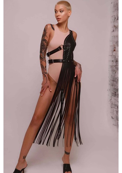 Püsküllü Deri Ceket Harness, Püsküllü Seksi Deri Harness - BRF1014