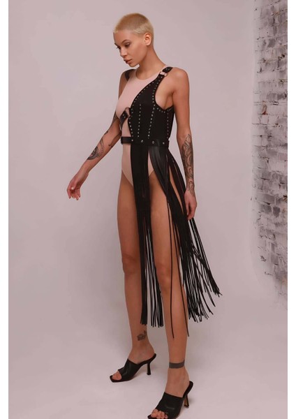 Püsküllü Deri Ceket Harness, Püsküllü Seksi Deri Harness - BRF1014 indirimleri