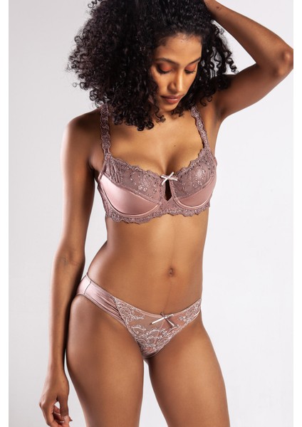 Golshan Giselle Mini Slip, Kadın Güpürlü Saten Bakır Külot