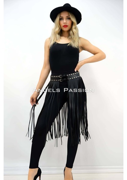 5 mm Püsküllü Şık Deri Etek, Diz Altı Püsküllü Etek - BRF1398