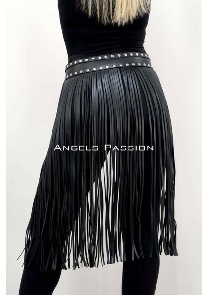 5 mm Püsküllü Şık Deri Etek, Diz Altı Püsküllü Etek - BRF1398 indirimleri