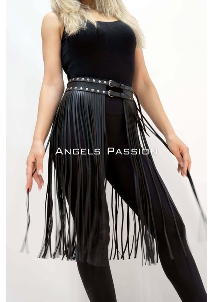 5 mm Püsküllü Şık Deri Etek, Diz Altı Püsküllü Etek - BRF1398