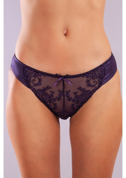 Golshan Giselle Mini Slip, Kadın Güpürlü Saten Mor Külot modelleri