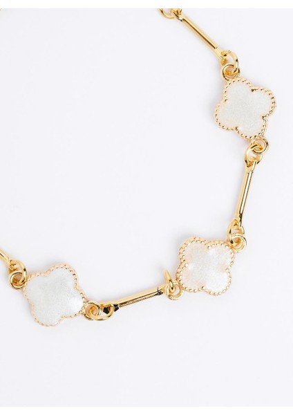 Beyaz Yonca Figürlü Taşlı Ayarlanabilir Bileklik fiyatları