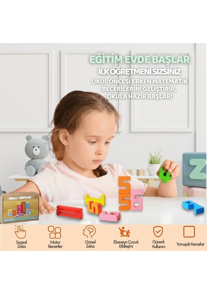 Eğitici Oyuncak Montessori Ahşap Sayı Blokları – 3 4 5 Yaş Okul Öncesi Matematik & Yapı Seti 10 Adet
