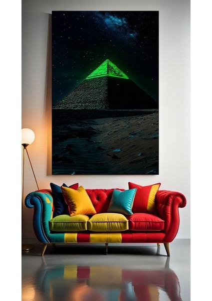 Neon Piramitler V1 Ev Duvar Salon Güzellik Salonu Ofis Dükkan Dekarasyon Kanvas Tablo