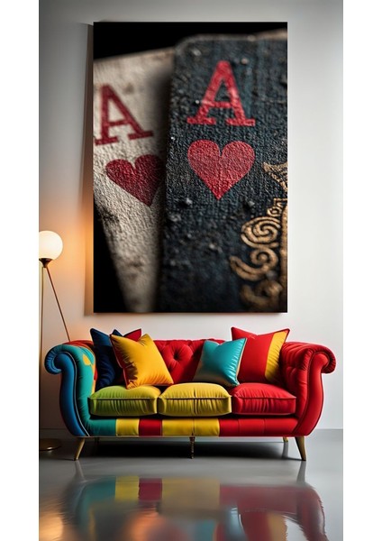 Çift As Iskambil Kartları V1 Ev Duvar Salon Güzellik Salonu Ofis Dükkan Dekarasyon Kanvas Tablo