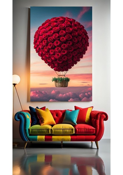 Aşkla Uçan Balon V2 Ev Duvar Salon Güzellik Salonu Ofis Dükkan Dekarasyon Kanvas Tablo