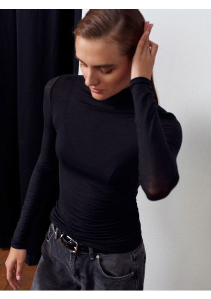 32277 Balıkçı Yaka Kaşmir Bluz-Siyah indirimleri