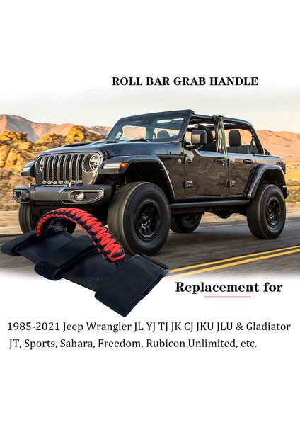 4pcs/paket Rulo Çubuğu Paracord Gut, Jeep Wrangler Için Kavrama Kulpları Jk Tj Jl Cj Yj 1985-2021 Jt Utv Atv (Kırmızı) (Yurt Dışından) modelleri