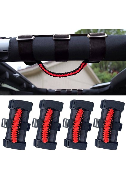 4pcs/paket Rulo Çubuğu Paracord Gut, Jeep Wrangler Için Kavrama Kulpları Jk Tj Jl Cj Yj 1985-2021 Jt Utv Atv (Kırmızı) (Yurt Dışından) fırsatları