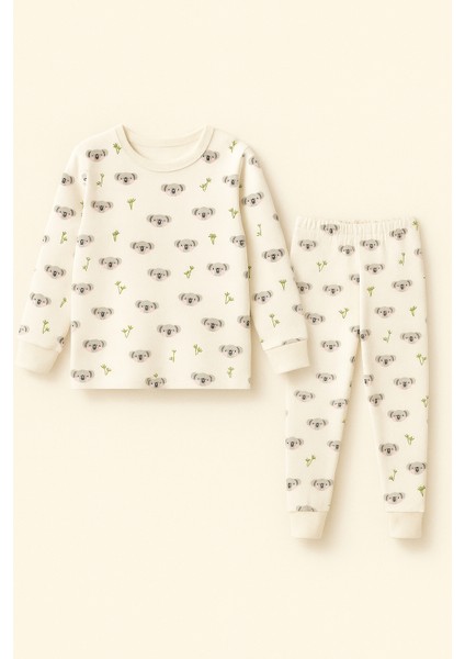 Çocuk Koala Desenli Pijama Takımı Ekru