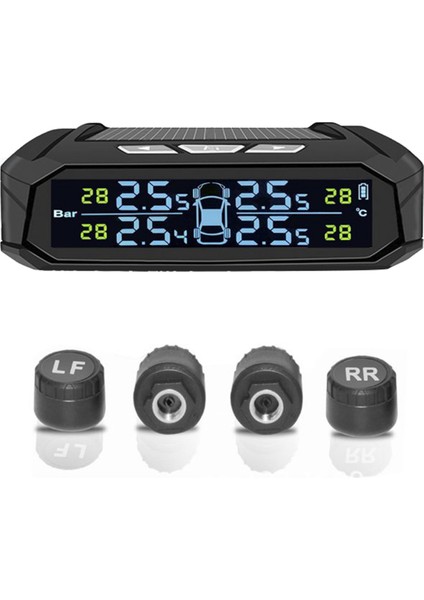 Araba Tpms Lastik Basınç Izleme Sistemi Güneş Enerjisi Dijital Ekran 4 Harici Sensörlü Otomatik Güvenlik Alarm Sistemleri (Yurt Dışından)