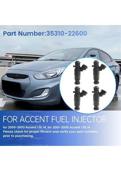 4pcs Yakıt Enjektörleri 35310-22600 Hyundai Aksanı 00-05 1.5l 1.6l I4 (Yurt Dışından) fırsatları