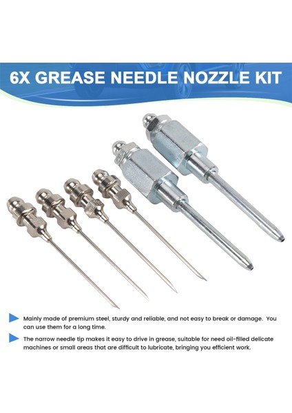 6pcs Grease Needle Meme Kiti, Çelik Greez Nozul Iğne Dispenser Gres Enjektör Iğnesi Gres Adaptör Takma Aracı (Yurt Dışından) indirimleri
