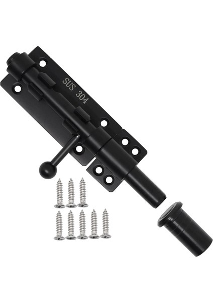 Ağır Hizmet Tipi Sürgülü Cıvatalı Kapı Mandalı ve Kilit Siyah 6 Inç (Yurt Dışından)