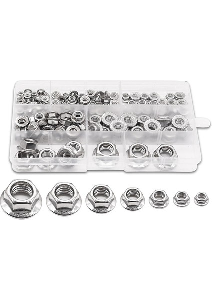 140 Adet Altıgen Flanş Somun Çeşitleri Kiti 7 Metrik Boyut M345681012 (Yurt Dışından)