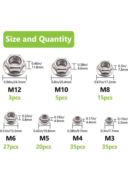 140 Adet Altıgen Flanş Somun Çeşitleri Kiti 7 Metrik Boyut M345681012 (Yurt Dışından) fiyatları