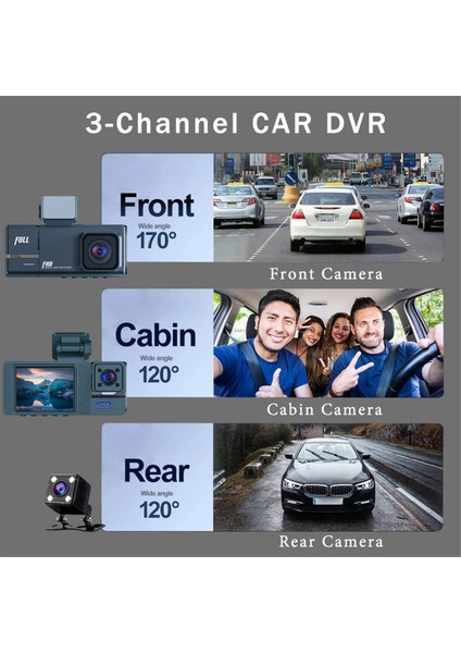 Hd 1080P Araba Kaydedici Araba 2 Inç Ters Görüntü ile Aynı Ekrana Sahip Üç Lens Ekran Dvr Kaydedici (Yurt Dışından) fiyatları