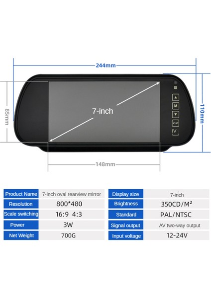 7 Inç Araba LCD Ayna Monitörü Park Ekranı Arka Görünüm Için Otomatik Ekran Yardımı Kamera (Yurt Dışından)