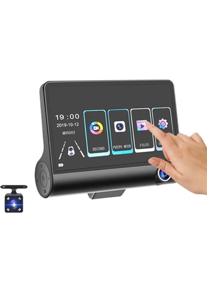 4 Inç Dokunmatik Ekran Arabası Dvr 1080P Dash Cam Ön Arka Kamera Gece Görüş Döngüsü Kaydı G-Sensör (B) (Yurt Dışından)