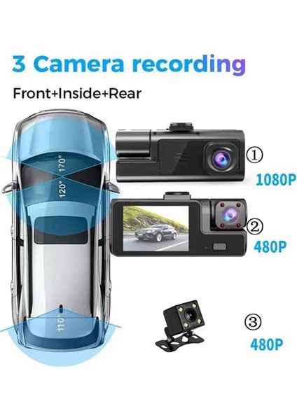 Sürüş Kaydedici Hd 1080P 2 Inç Ekran 3 Yollu Wifi 3 Lens ile Gece Görüşü ile Park Izleme Dvr Kaydedici (Yurt Dışından) fırsatları