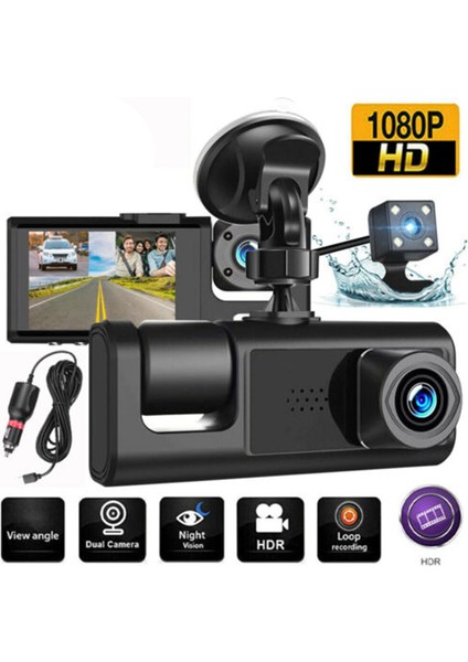 Araba Dvr Hd 1080P 3-Lens Araç Dash Camthree Way Kamera Dvrs Kaydedici Video Kayıt Cihazı Dashcam Kameran (Yurt Dışından) modelleri