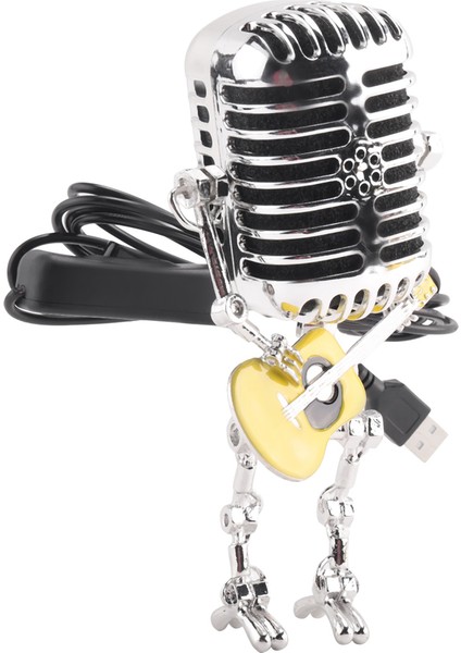 Retro Tarzı Vintage Mikrofon Robot Masa Lambası, Vintage Mikrofon Robot Dokunmatik Dimmer Lamba Masa Lambası Sarı (Yurt Dışından)