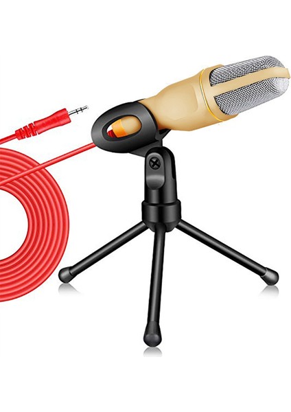 -666 Profesyonel 3.5mm Mikrofon Kablolu Ev Aux Ses Stereo Masaüstü Tripod Mıc Pc Telefon Karaoke-Altın Için Set (Yurt Dışından)