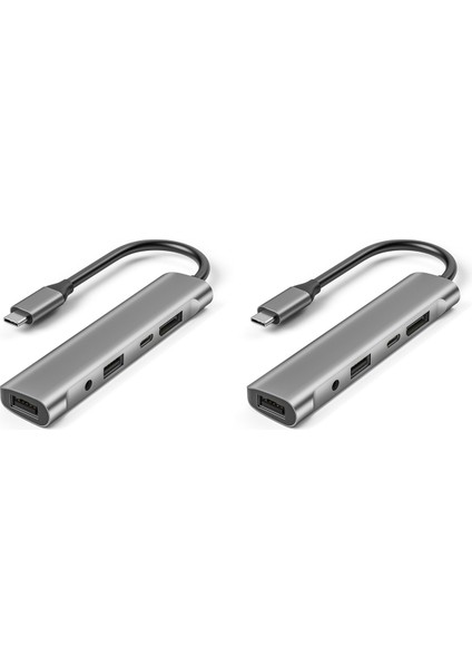 2x 5 In 1 Usb-C Hub Adaptörü, 4K@60Hz USB 2.0 Tip C Dizüstü Masaüstü Için 60W Pd Bağlantı Istasyonu, W27H (Yurt Dışından)