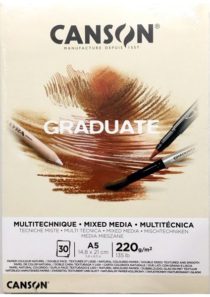 Graduate Natural Mix Media A5 220gr 30yp Çok Amaçlı Blok