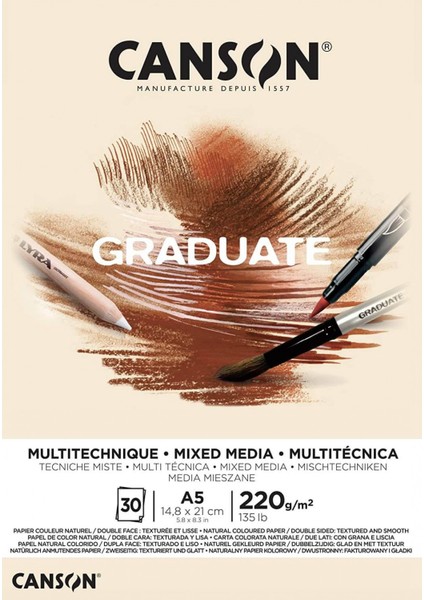 Graduate Natural Mix Media A5 220gr 30yp Çok Amaçlı Blok fiyatları