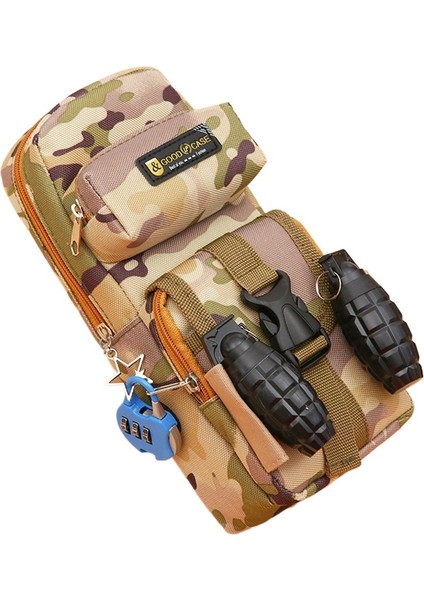 Erkek Çocukları ve Ilkokul ve Ortaokul Öğrencileri Için Kamuflaj Fermuarlı Kalem Kutusu, Tavuk Yiyen Çocuk Çok Katmanlı Kalem Çantası, El Bombası Kalem ve Kilit ile Çöl (Yurt Dışından)