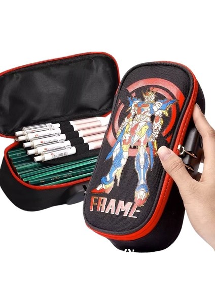 Şifre Kalem Kutusu Büyük Kapasiteli Öğrenci Erkek ve Kadın Kalem Kutusu Ortaokul Öğrencileri Çok Işlevli Basit Şifre Kalem Kutusu Siyah Mecha Savaşçısı (Yurt Dışından)