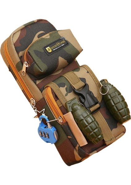 Erkek Çocukları ve Ilkokul ve Ortaokul Öğrencileri Için Kamuflaj Fermuarlı Kalem Kutusu, Tavuk Yiyen Kalem Kutusu, Çocuk Çok Katmanlı Kalem Çantası, El Bombası Kalem ve Kilit ile Şehir (Yurt Dışından)