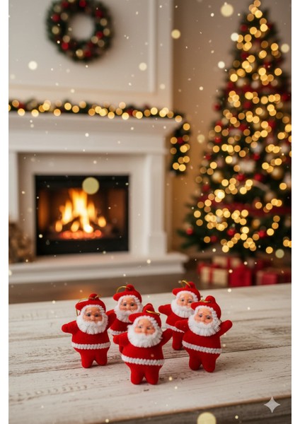 Yılbaşı Ağaç Süsü Kırmızı Noel Baba 6 Lı Paket