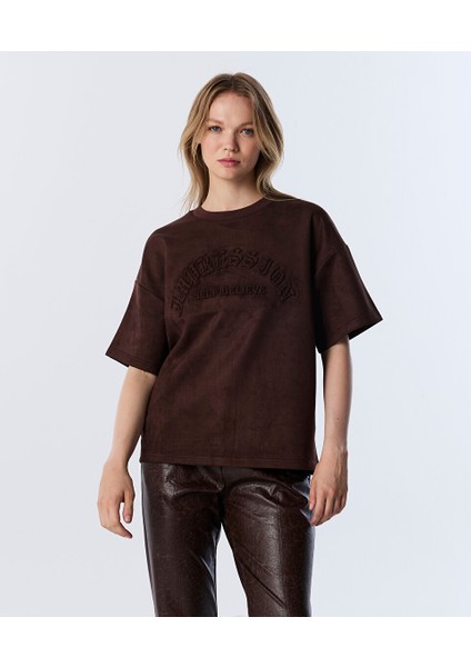 Kabartmalı Slogan Baskılı Tişört TW6250070120074