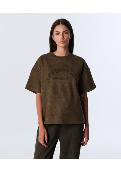 Kabartmalı Slogan Baskılı Tişört TW6250070120022