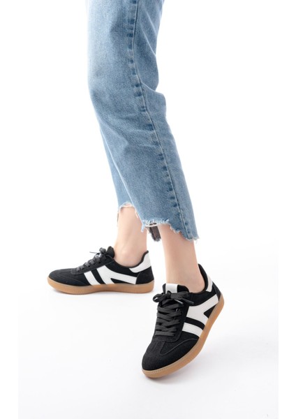 M-1004 Siyah Süet Bağcıklı Termo Taban Günlük Kadın Spor