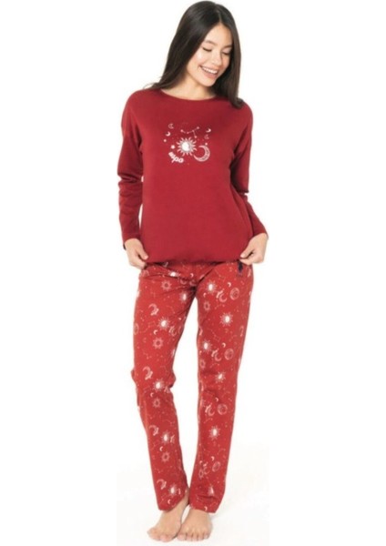 Bisiklet Yaka Pamuklu Lisanslı Kışlık Kadın Pijama Takımı 20155